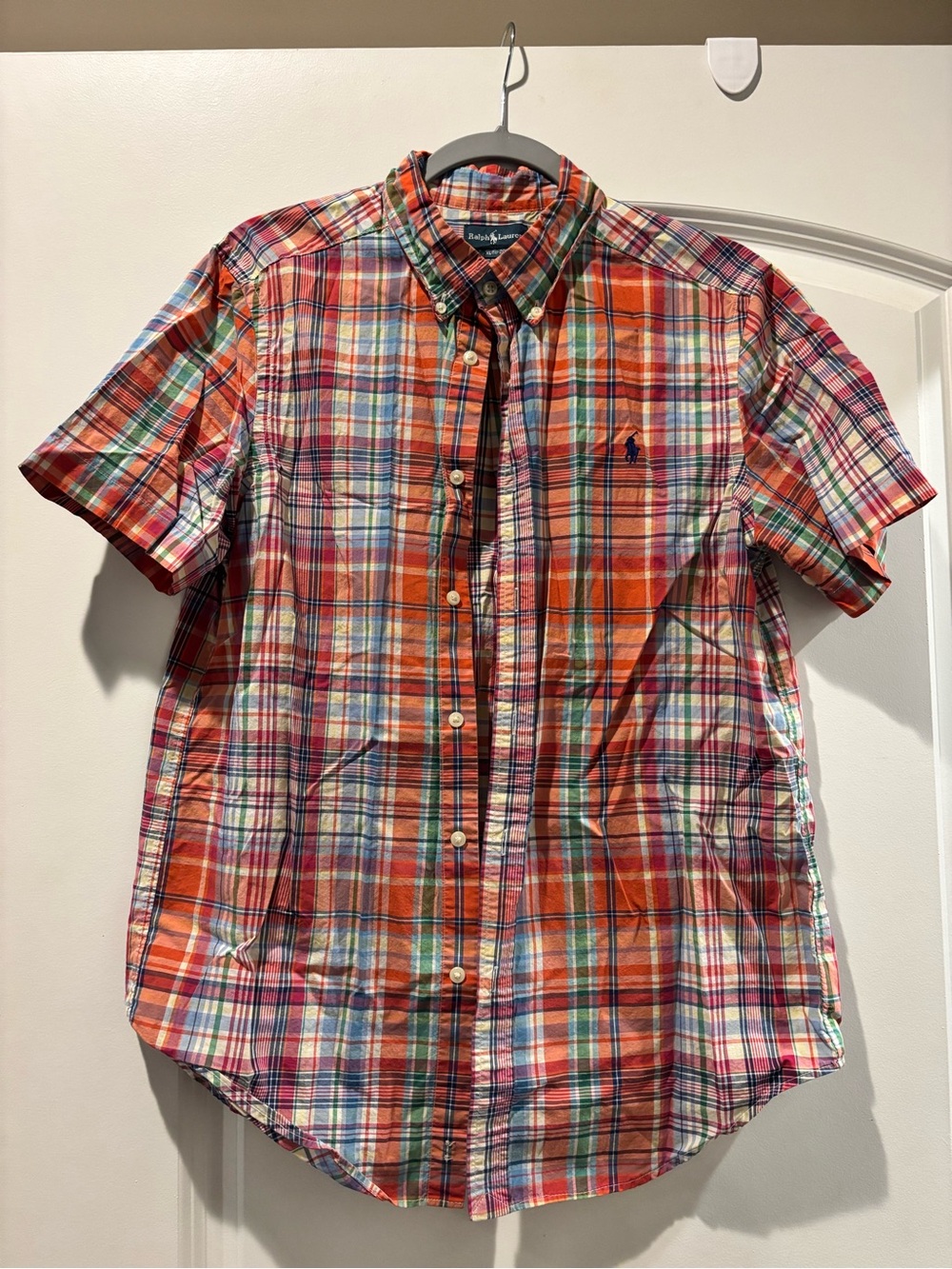 Ralph Lauren Orange Multi-Plaid Short-Sleeve Button-Down Shirt
